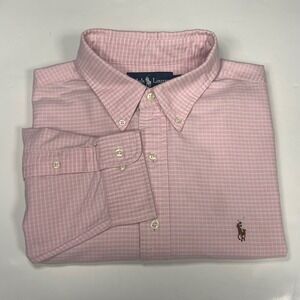 Ralph Lauren Oxford Cloth Button‎ Down Pink Check Flesh Pony Shirt Sz 17 1/2